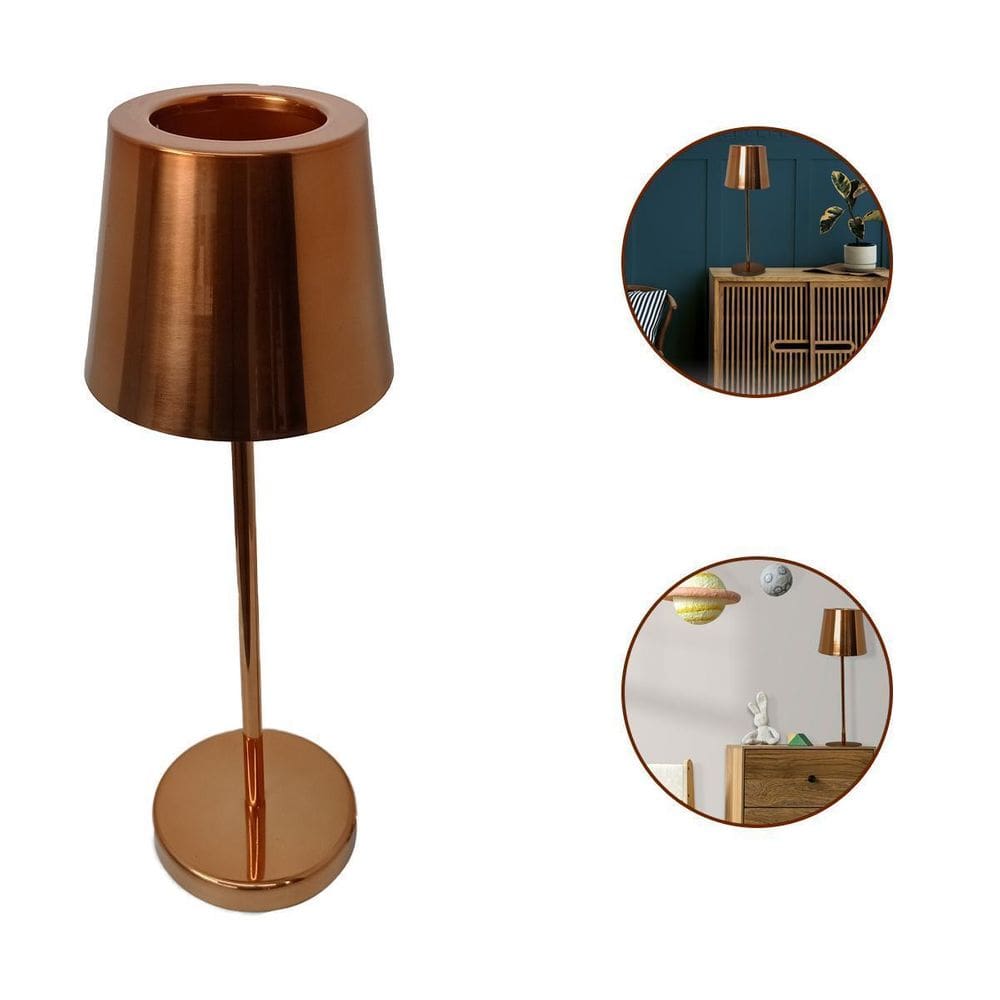 Luminária Abajur De Mesa Cúpula De Metal Cobre Polido Quarto