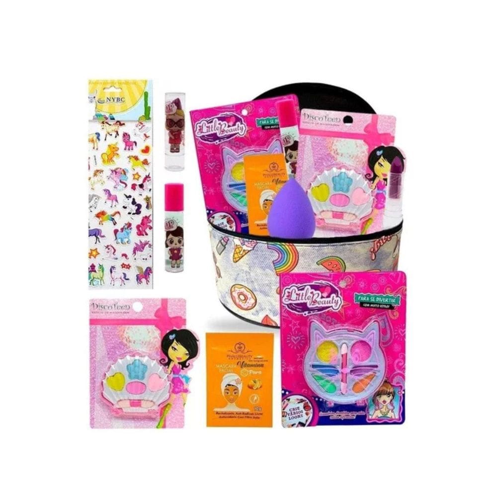 Kit Maquiagem Maleta Infantil Batom Brilho Gloss Sombra