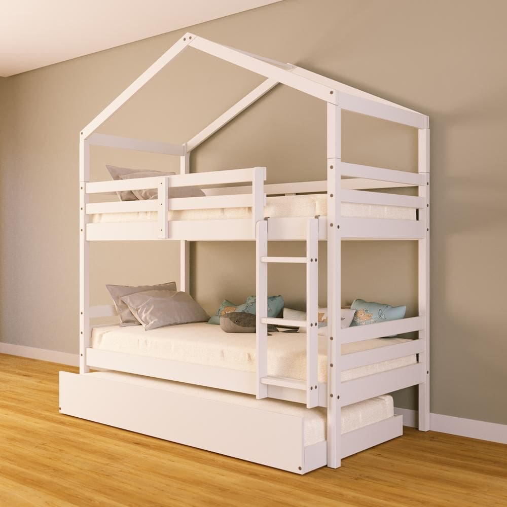 Treliche Solteiro Casinha Madeira Maciça Branco Megamobilia