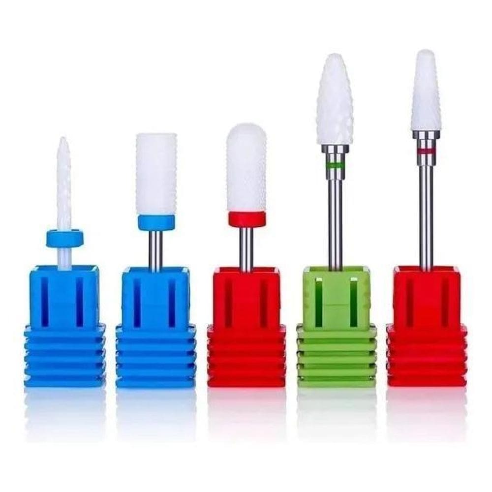 10X Kit 5 Broca Lixa Unha Gel Fibra Porcelana