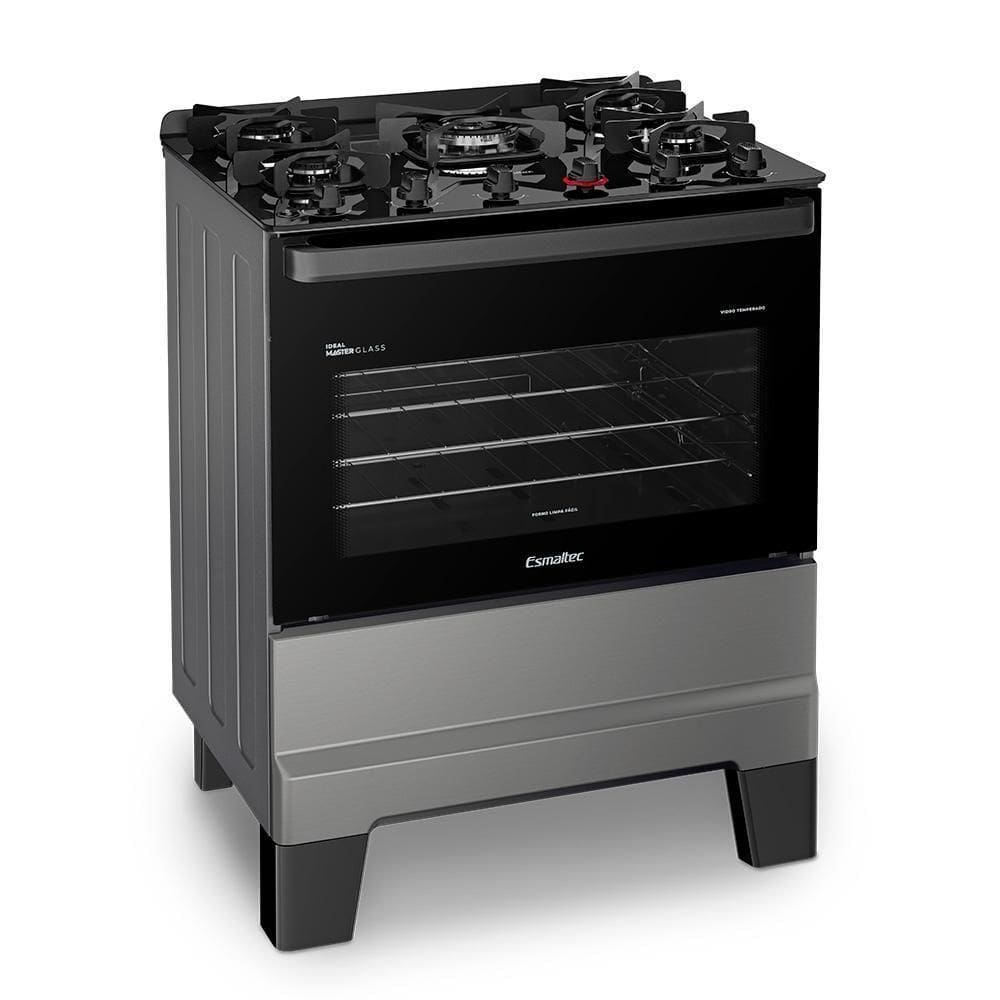 Fogão A Gás Mesa De Vidro Limpa Esmaltec Ideal Master Glass T5vfi Inox 5 Bocas Bivolt