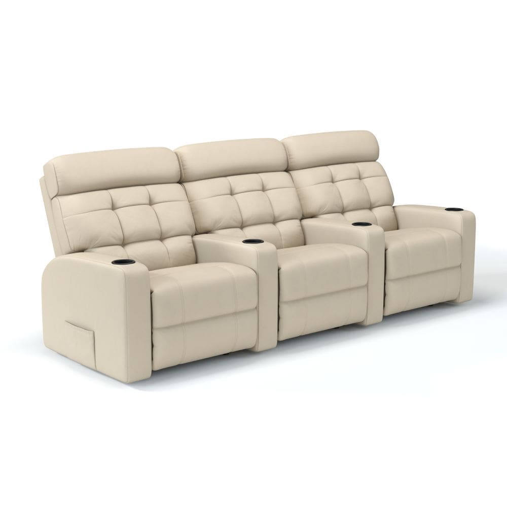 Sofá 3 Lugares Reclinável Manual Linha Cinema Em Couro Bovino