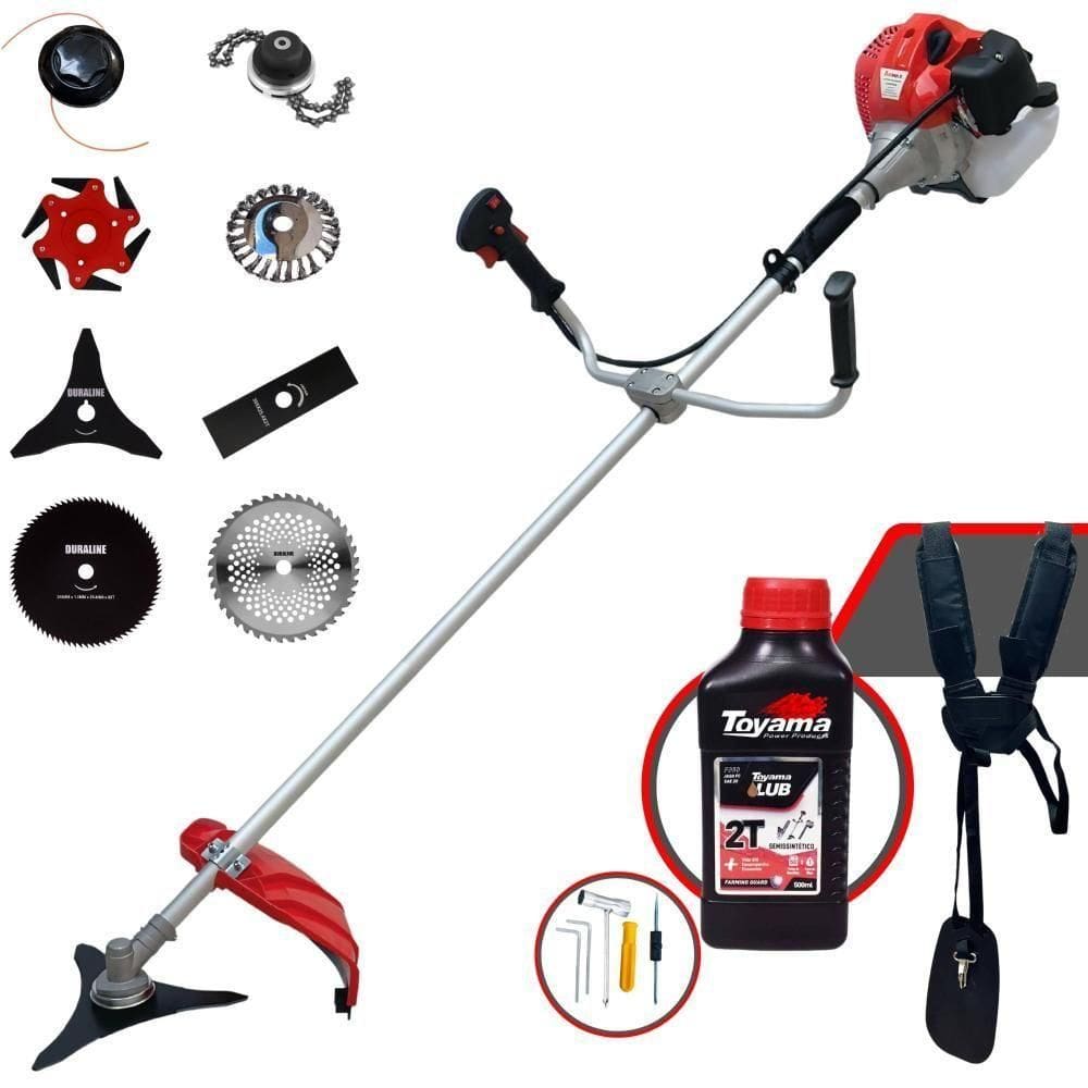 Roçadeira Anmax Cg520p 52cc + 6 Facas + Escova + Óleo Toyama