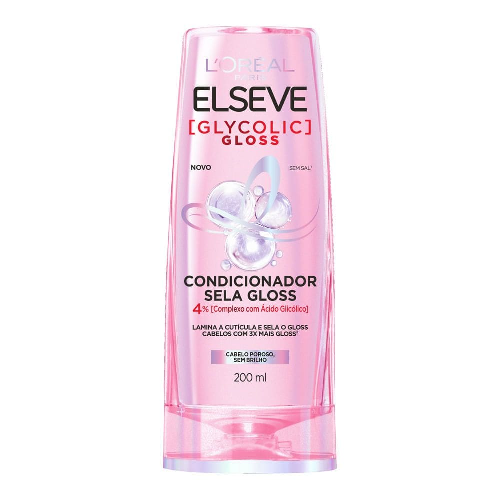 Condicionador Elseve Glycolic Gloss L`oréal Paris Sela Gloss Cabelo Poroso e sem Brilho 200ml