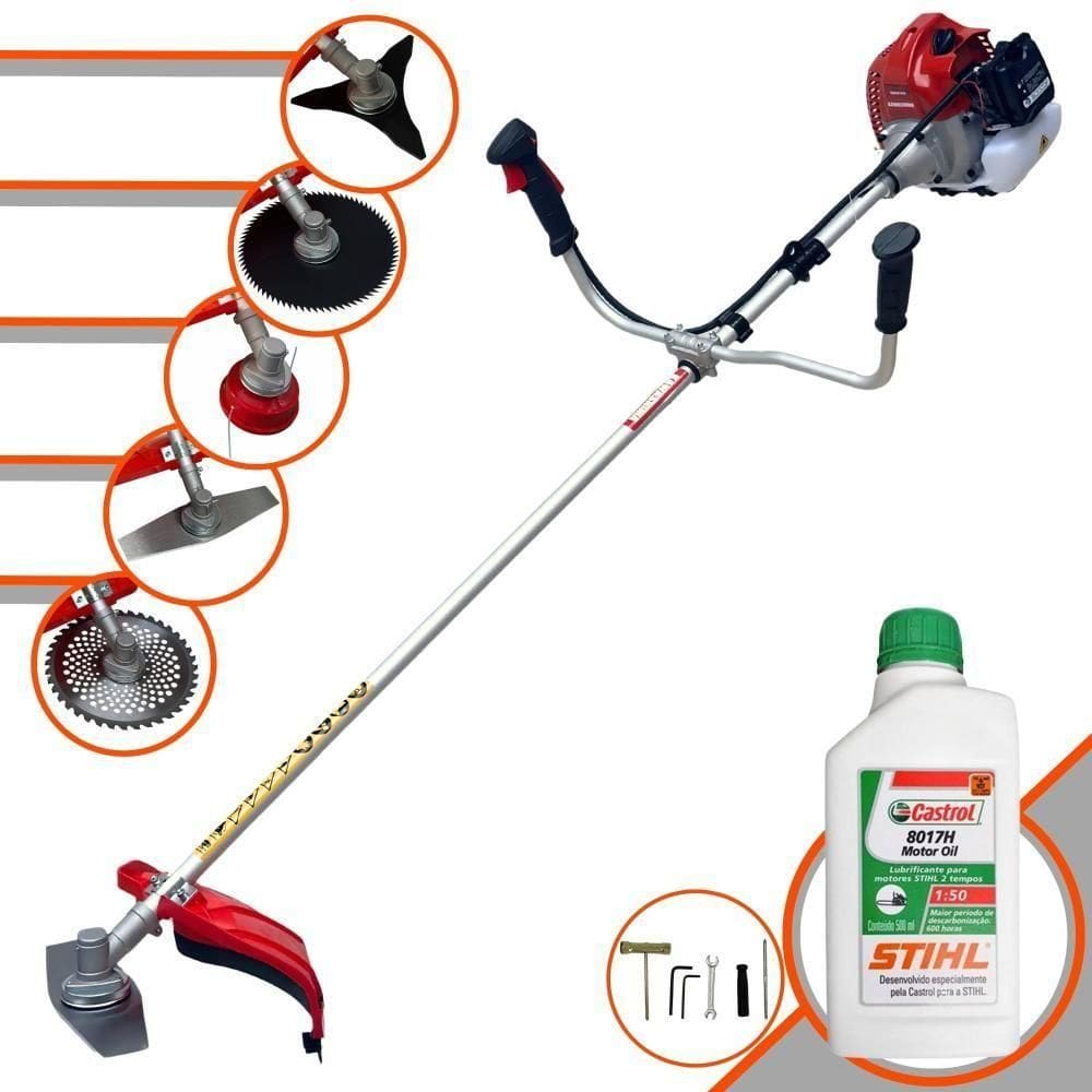 Roçadeira À Gasolina Kawashima Bcj 620l 62cc 3hp 2t + Faca 3 Pontas 255mm + Faca 40 Dentes 255mm + Faca 80 Dentes 255mm