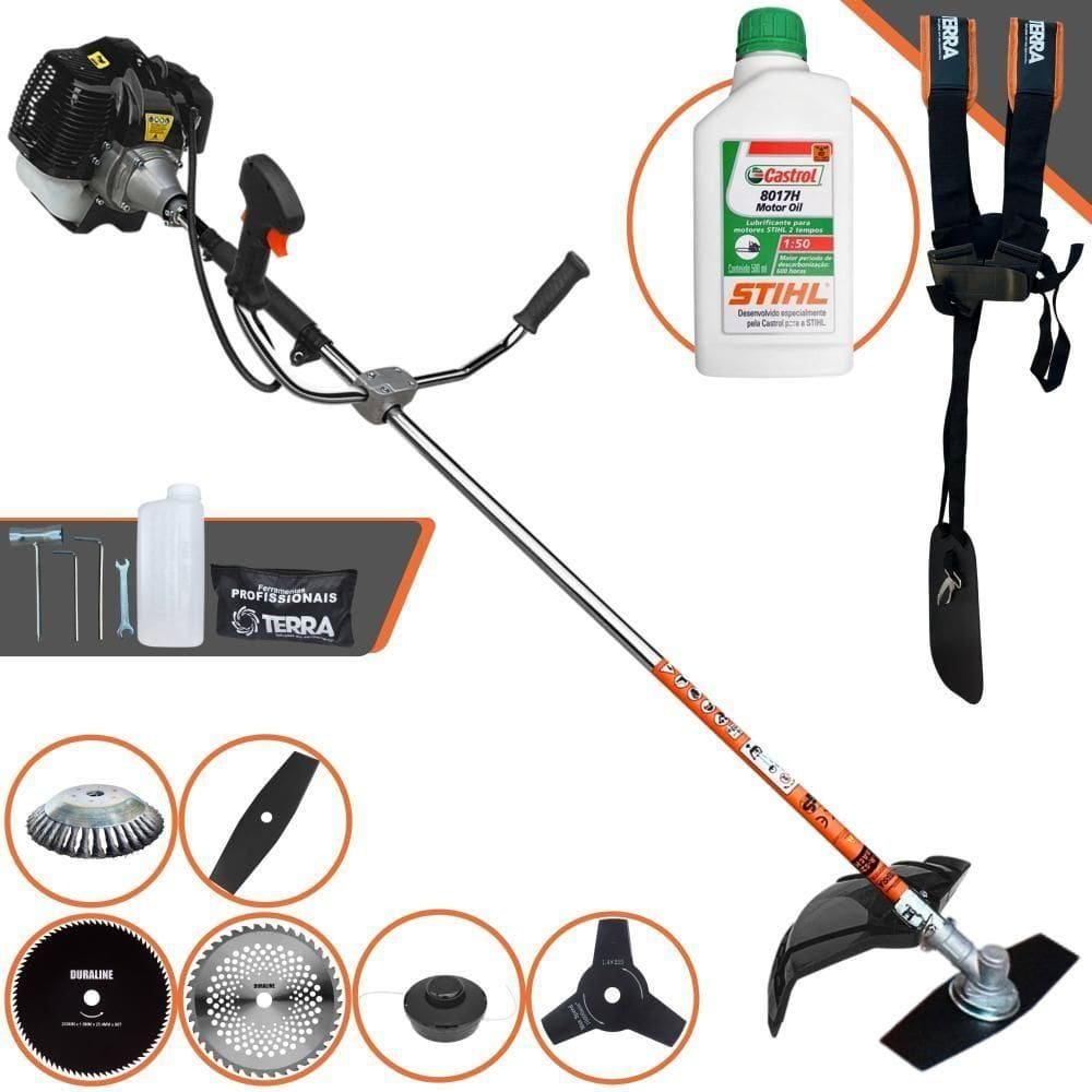 Roçadeira Profissional Terra Grh520 À Gasolina 52cc 2,5hp + Faca 3p Duraline + Faca 40d Duraline + Faca 80d Duraline +