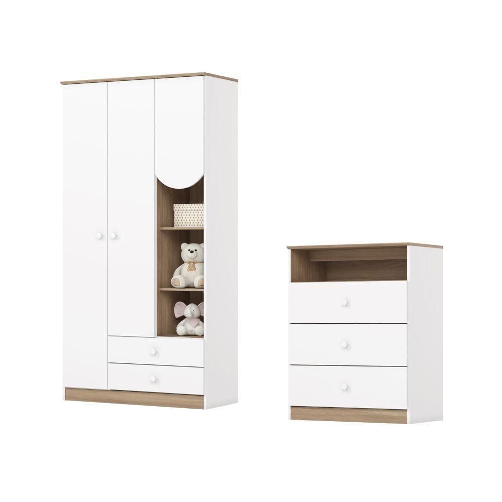 Conjunto Infantil Para Quarto Bebê Magia Henn Branco / Madeirado