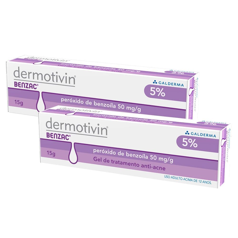 Kit 2 Dermotivin Benzac Gel Tratamento 5% Para Pele Acneíca 15g