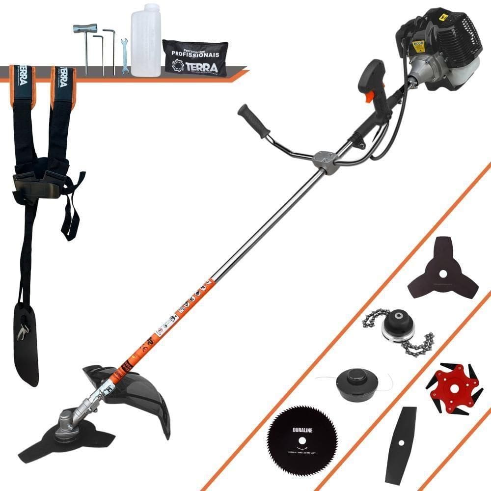 Roçadeira Profissional Lateral Terra Grh430 À Gasolina 43cc 2t 1,7hp + Faca 2 Pontas 330mm + Faca 80 Dentes 255mm + Tri