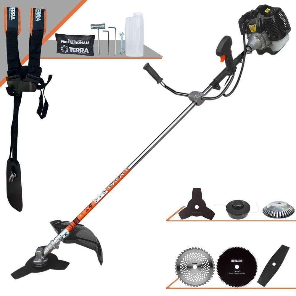 Roçadeira Profissional Terra Grh430 À Gasolina 43cc 1,7hp + Faca 2p Duraline + Faca 40d Duraline + Faca 80d Duraline +