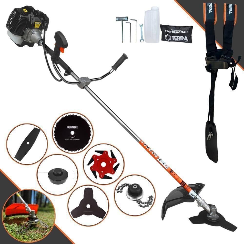 Roçadeira Profissional Lateral Terra Grh430 À Gasolina 43cc 2t 1,7hp + Faca 2 Pontas 330mm + Faca 80 Dentes 255mm + Tri