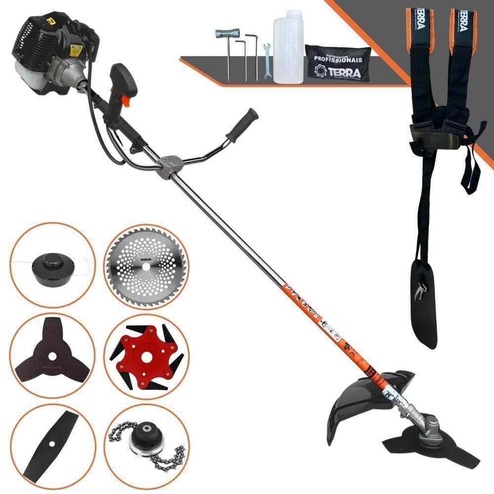 Roçadeira Profissional Lateral Terra Grh430 À Gasolina 43cc 2t 1,7hp + Faca 2 Pontas 330mm + Faca 40 Dentes 255mm + Tri