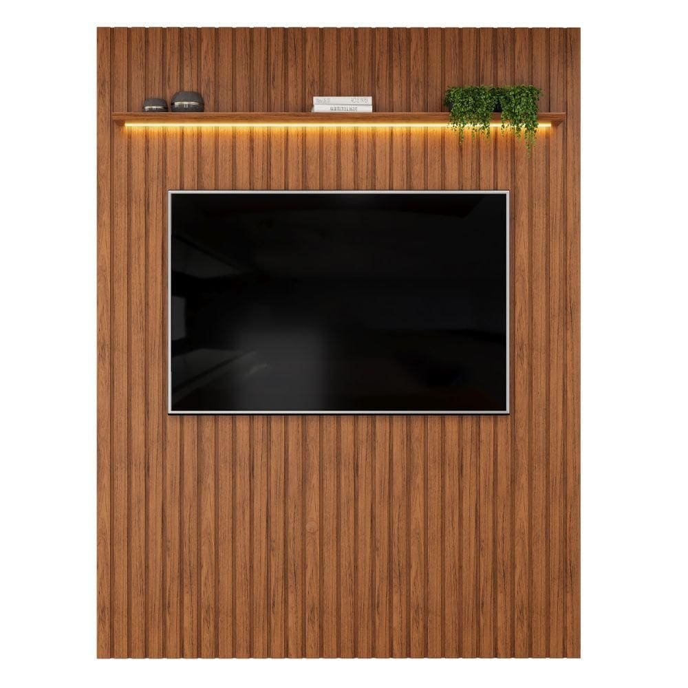 Painel Para Até 65 Polegadas 1,83m Ripado Autêntico Com Led E Prateleira Montreal Madeirado Madeirado