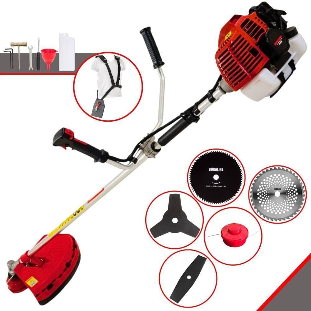 Roçadeira Profissional Lateral Kawashima Kw52l À Gasolina 52c 2,5hp + Faca 2 Pontas 330mm + Faca 40 Dentes 255mm + Faca