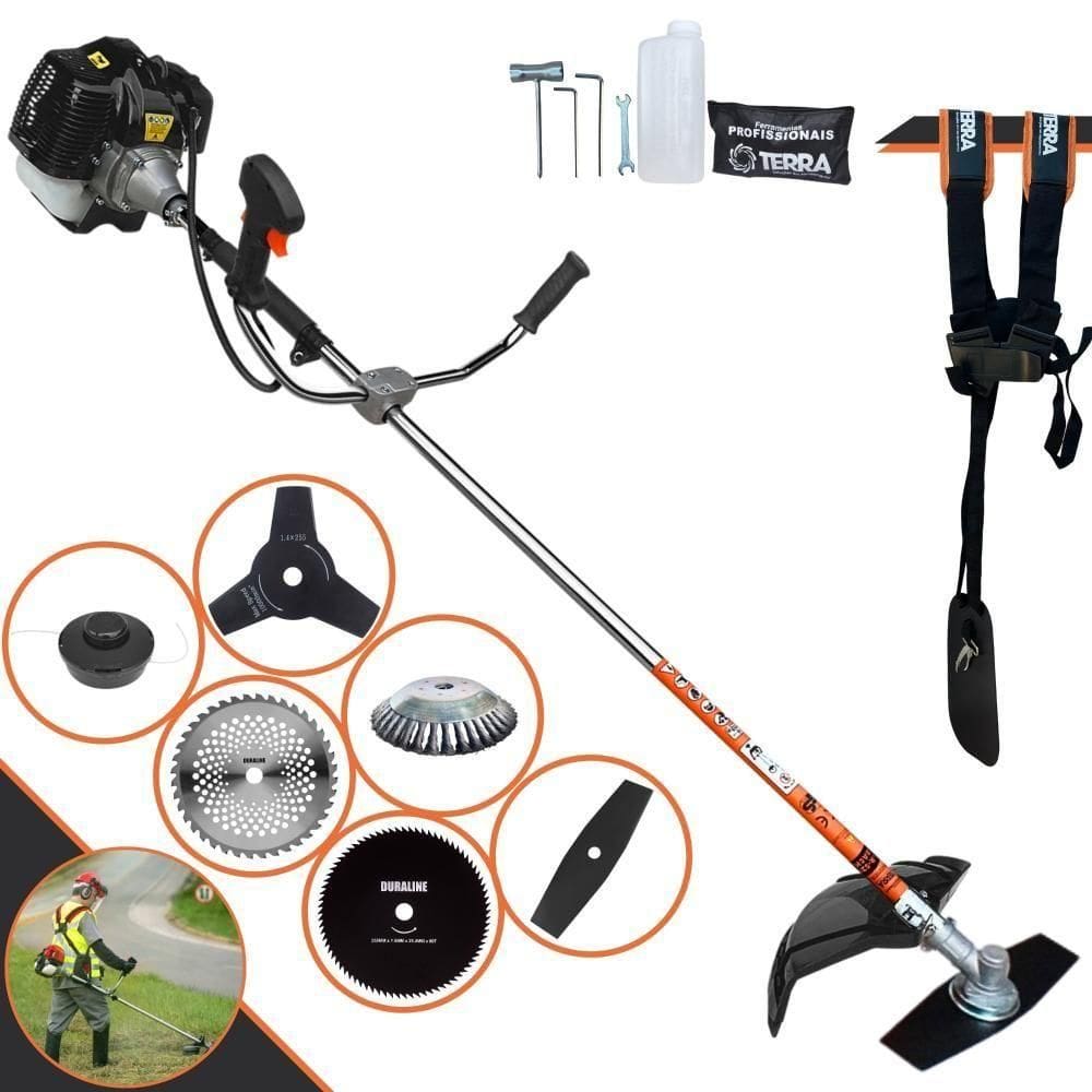Roçadeira Profissional Terra Grh520 À Gasolina 52cc 2,5hp + Faca 3p Duraline + Faca 40d Duraline + Faca 80d Duraline +