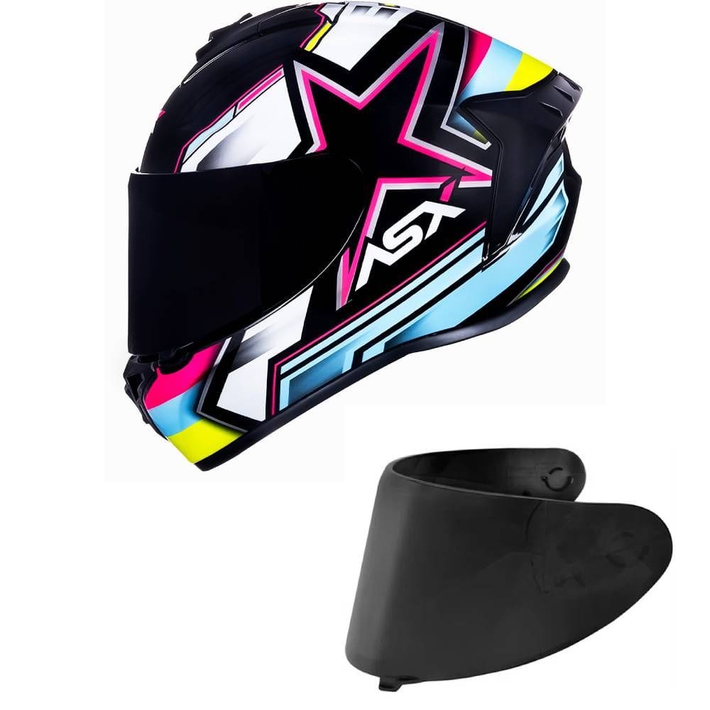 Capacete ASX Draken Pilot Preto Colors Mais Viseira Fumê