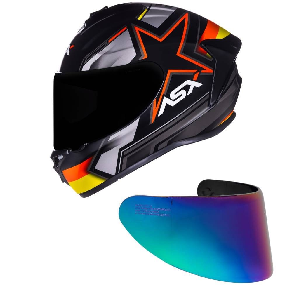 Capacete ASX Draken Pilot Preto Vermelho e Amarelo Fosco Mais Viseira Camaleão