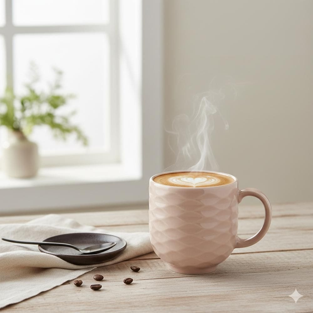 Caneca Chá Café Creme Relevo Ondas 402 ml Germer Porcelanas
