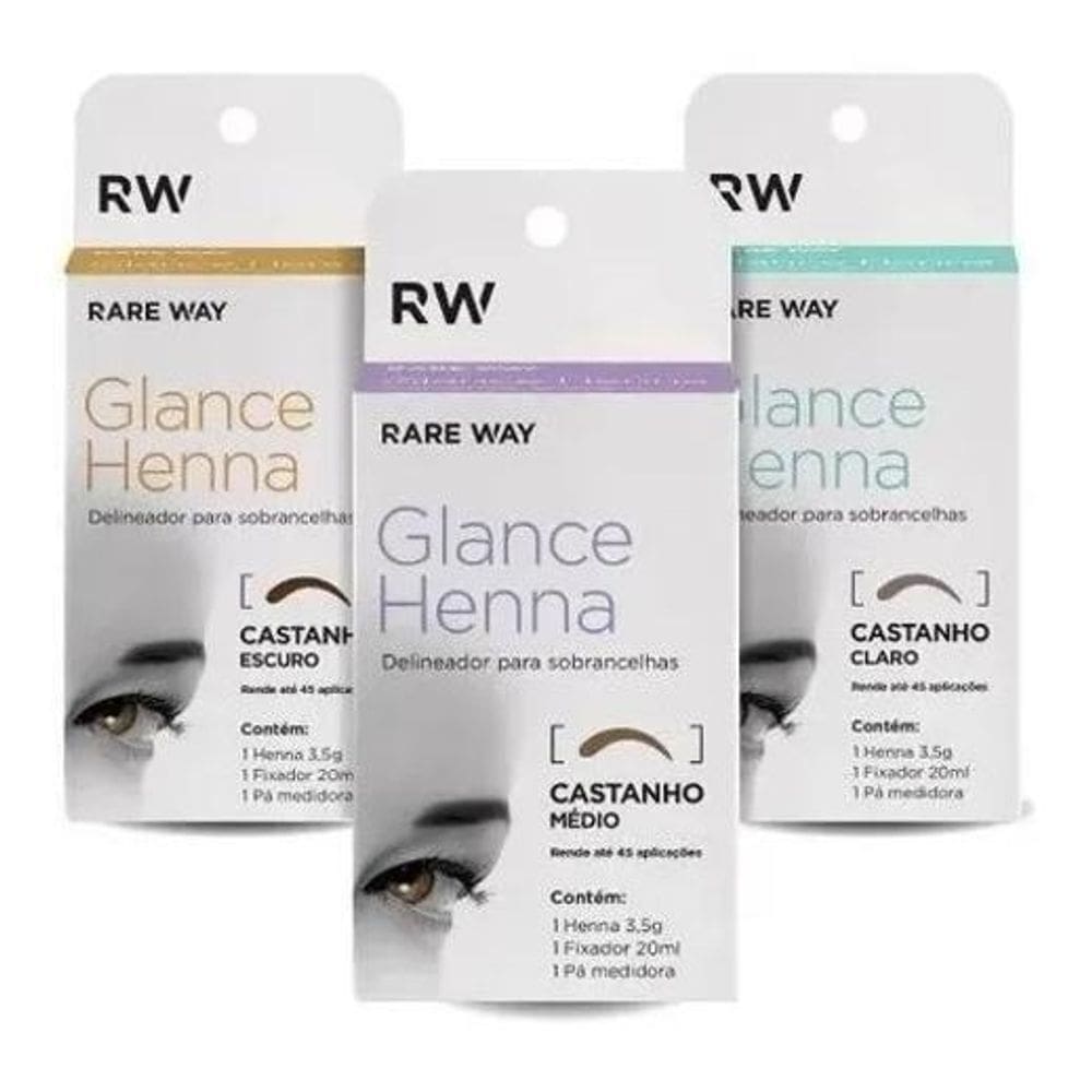 2X Glance Henna Para Sobrancelhas Rare Way 3 Unidades