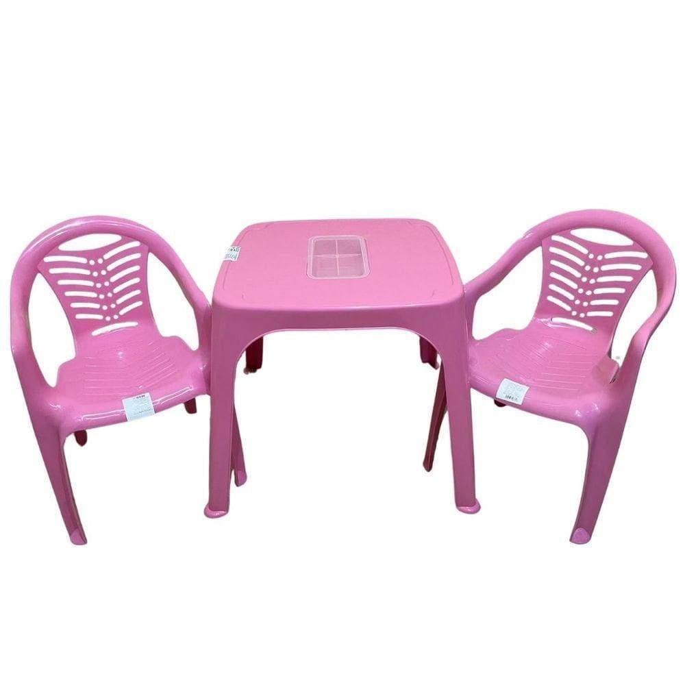 Mesa Infantil Rosa + 02 Cadeira Infantil Plasnorthon Kit