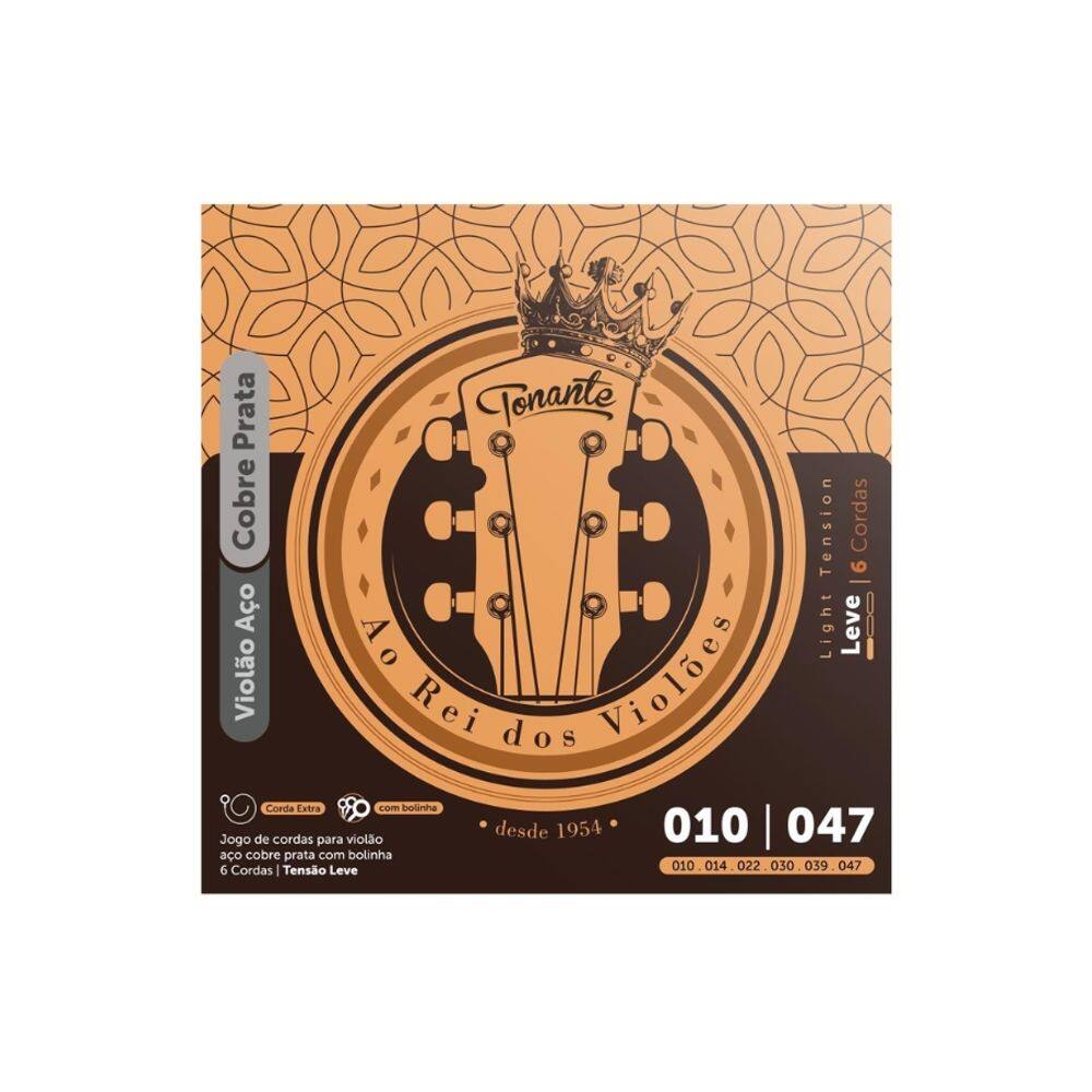 Encordoamento 010 Aço Cobre Prata C/Bolinha P/Violão .010 - .047