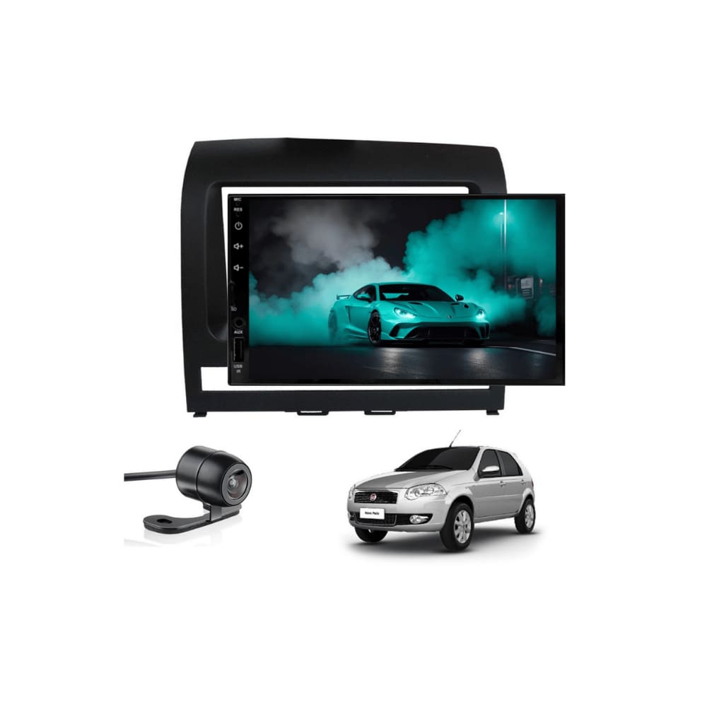 Multimídia MP5 Fiat Palio 2005 2006 2007 2008 2009 2010 2012 Tela 7P Carplay e Android Auto sem fio Câmera de ré - ADAK
