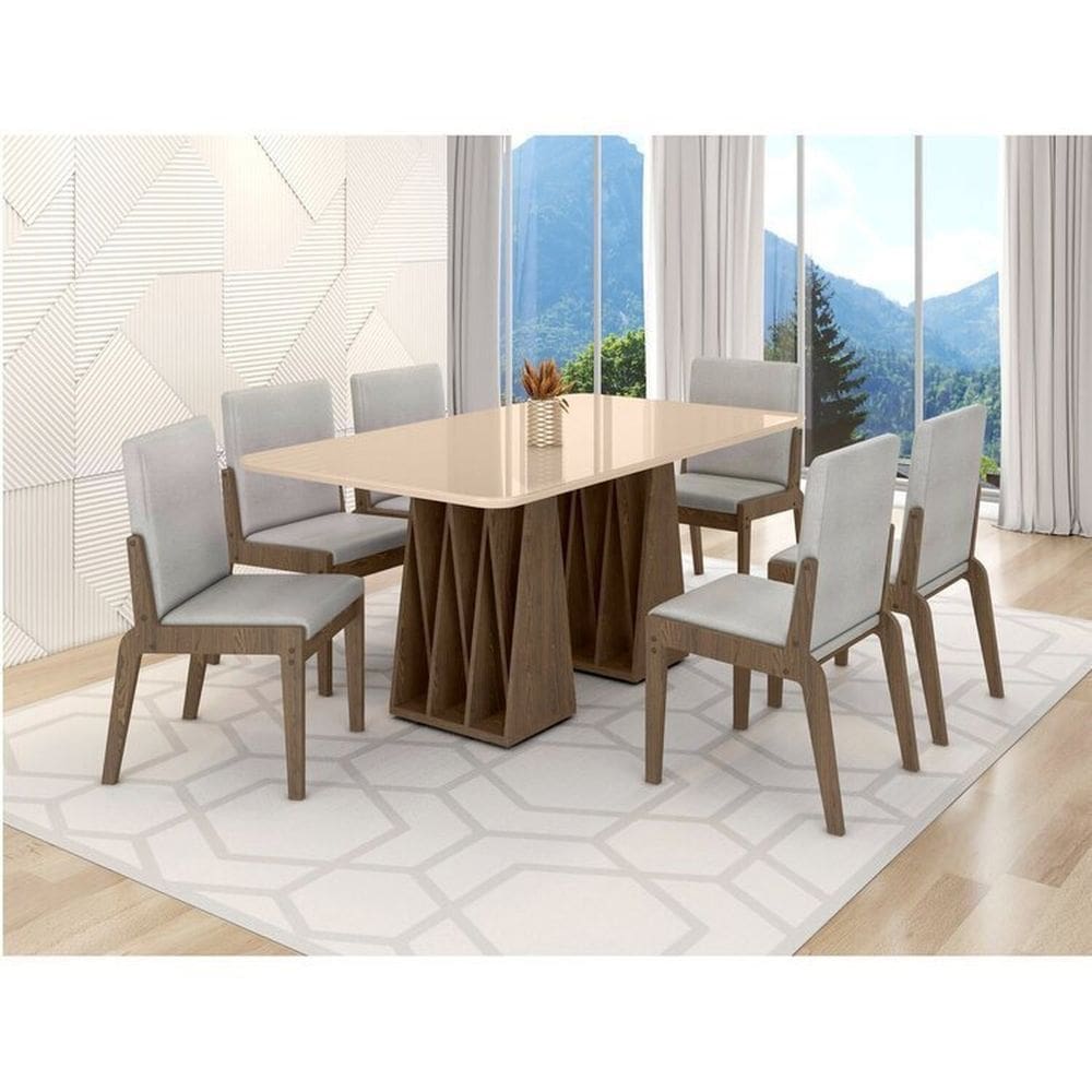 Conjunto Mesa com 6 Cadeiras Orquestra Carvalho/Cinza