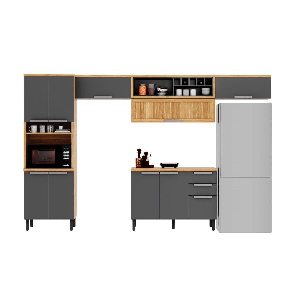 Armário de Cozinha Completa 350cm New Porto Grafite Madeira Itatiaia