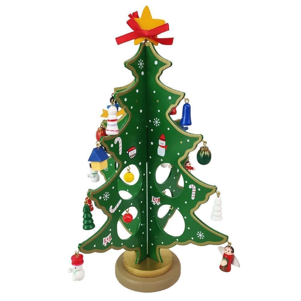 Mini Arvore De Natal 3d Madeira Com Enfeites Natalino Decoração Mesa Sala Casa Papai Noel Boneco De Neve Pinheiro