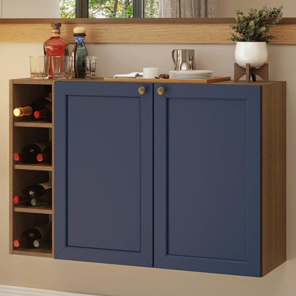 Buffet Aparador Com Adega 100cm 2 Portas Vik Madesa 16 Rustic-azul