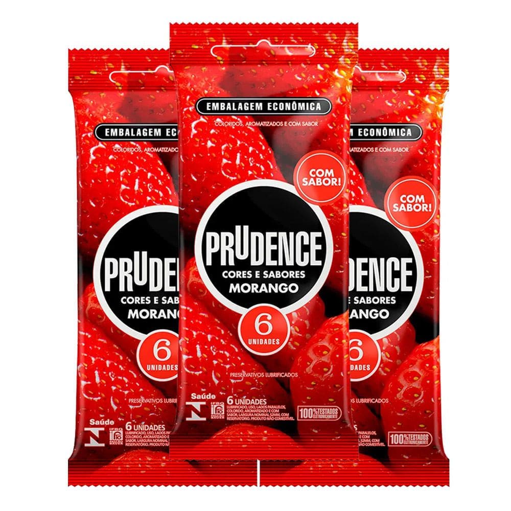 Kit 3 Preservativo Prudence Cores e Sabores Morango 6 Unidades