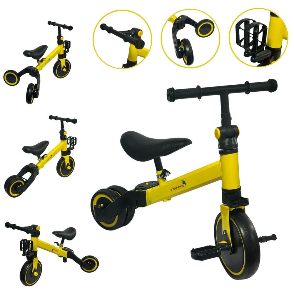 Triciclo Infantil 3 Rodas 3 em 1 Bicicleta Equilíbrio sem Pedal Coordenação Amarela Importway Bw312