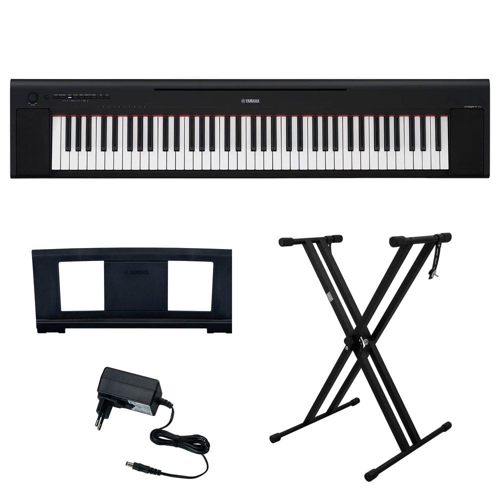 Kit Piano Digital NP 35B Piaggero Preto 76 Teclas com Fonte Bivolt Yamaha e Suporte em X