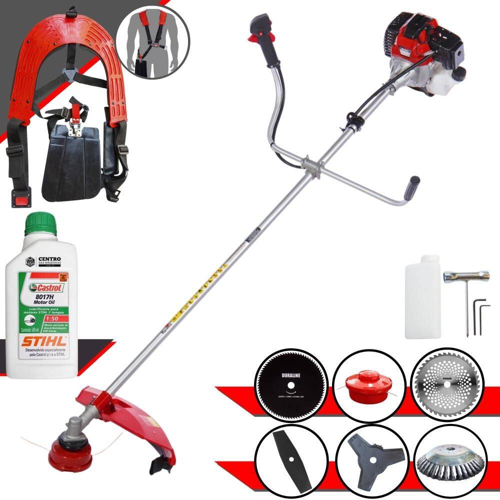 Roçadeira Com Sistema Anti-Vibração Toyama RT43L À Gasolina 43cc 1,7HP Com 6 Opções de Cortes, Carretel + Kit 4 Facas + Escova de Aço + ÓLEO STIHL 2T