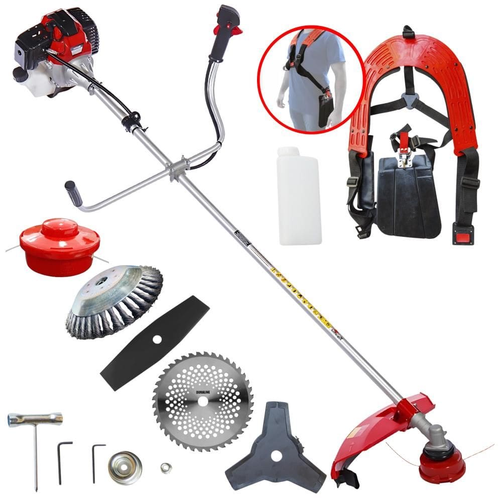Roçadeira RT43L Toyama À Gasolina 43cc 1,7HP 5 Em 1 Com Carretel + Faca 2 Pontas + Faca 3 Pontas + Faca 40 Dentes de Vídea + Escova de Aço Circular