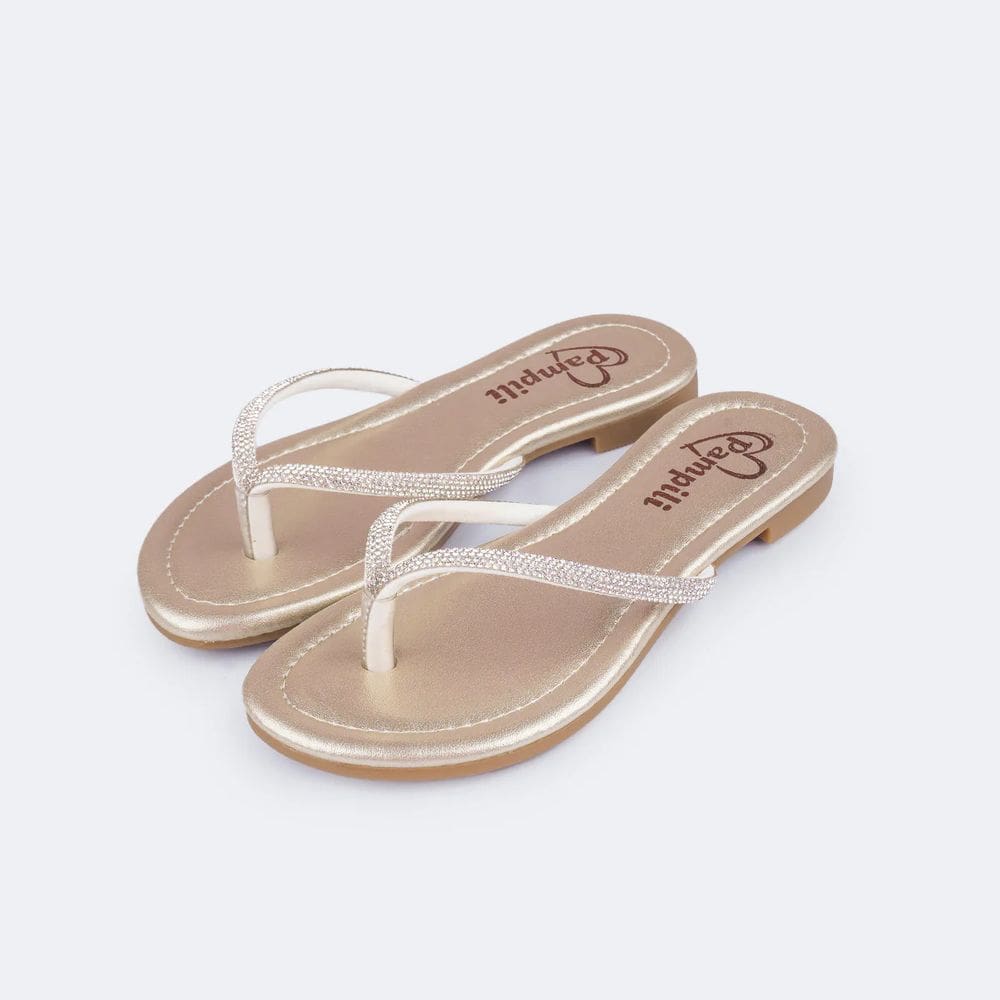 Sandália rasteira Pampili Iris strass dourada