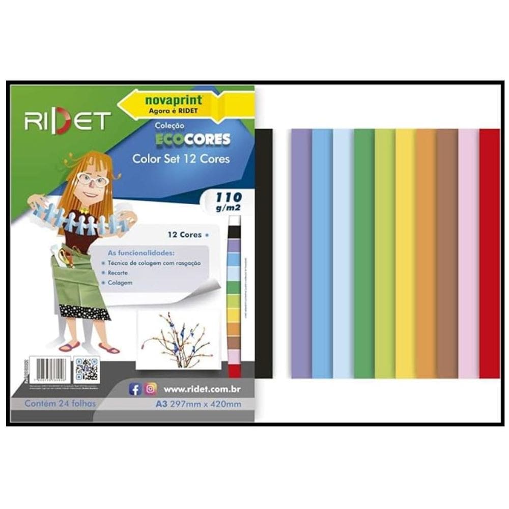 Bloco Criativo ColorSet A3 12Cores 110g 24F RIDET Novaprint