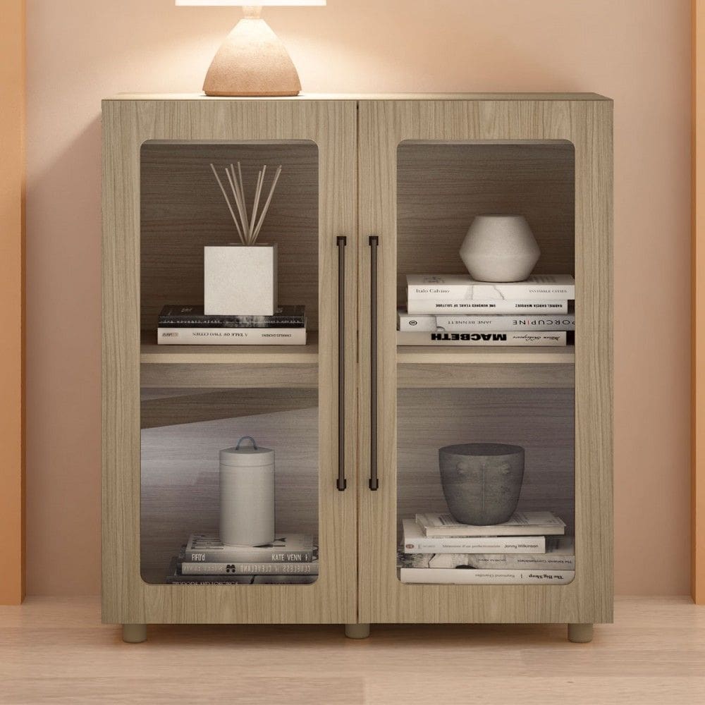 Balcão Buffet Mia 2 Portas com Vidro 100% Mdf Riveira - Artely Móveis