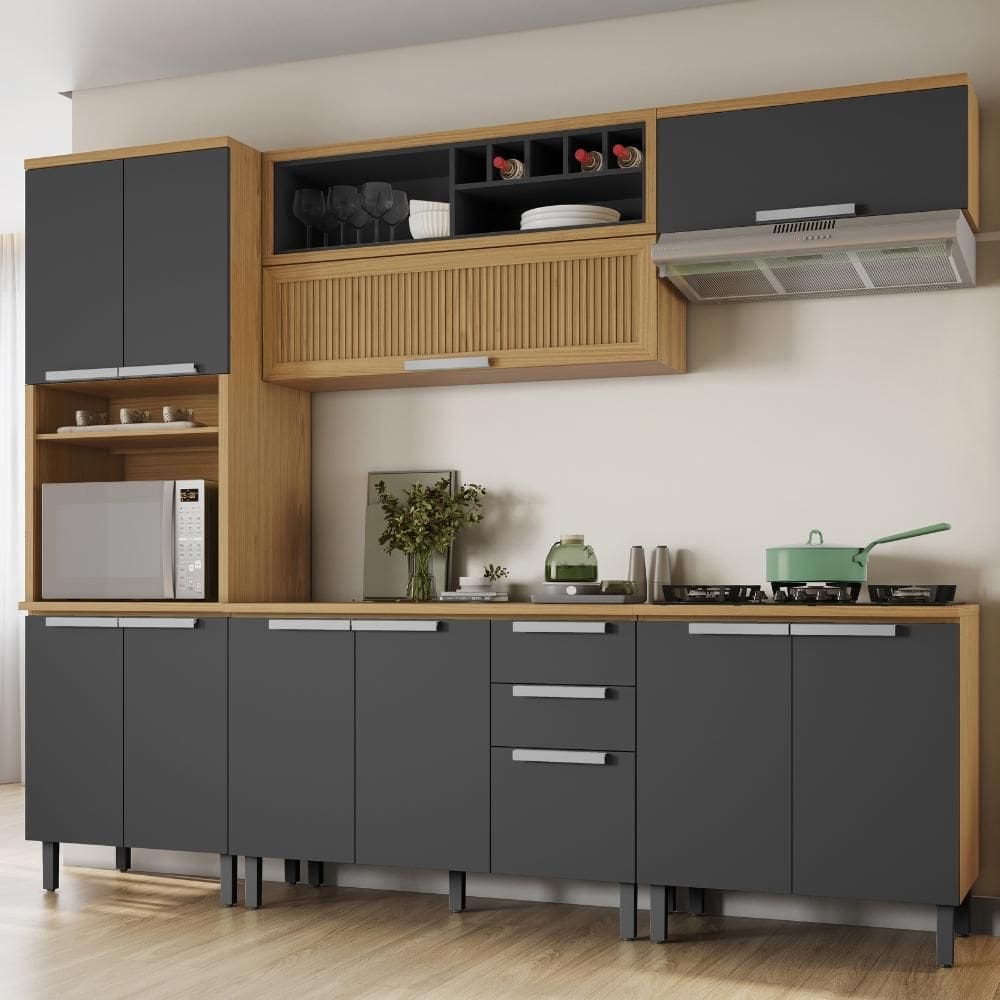 Armário de Cozinha Compacta 270cm New Porto Grafite Madeira Itatiaia