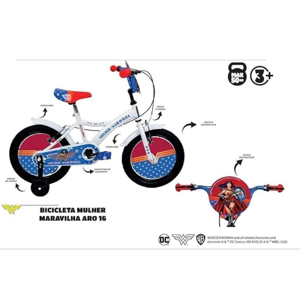 Bicicleta Infantil Mulher Maravilha - Aro 16