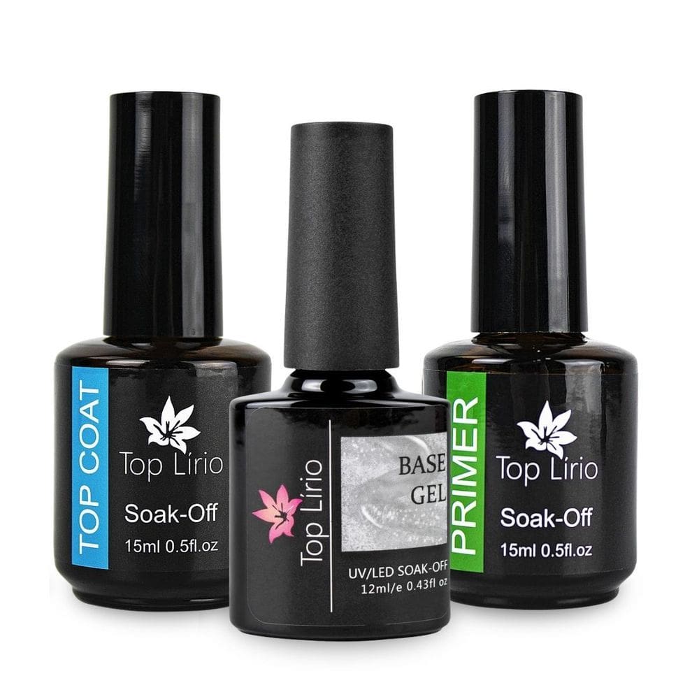 Kit Blindagem Unhas Top Lírio Base Gel + Top Coat + Primer