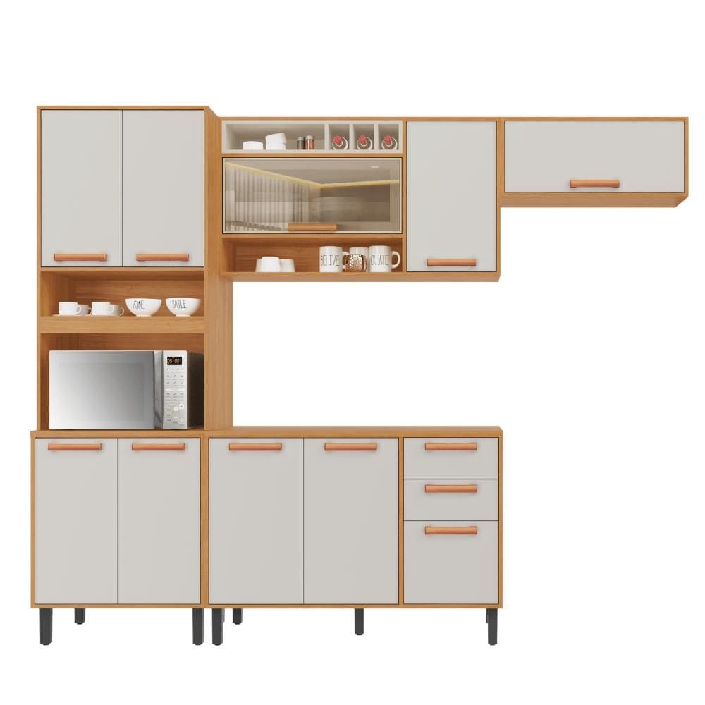 Cozinha Completa Itatiaia Nápoles 220cm 4 Peças com Vidro