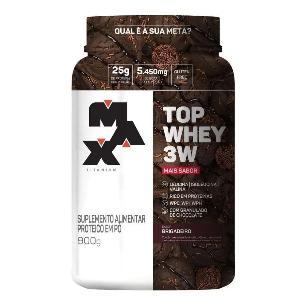 2X Top Whey 3W Mais Sabor Pote 900G Max Titanium Sabor Briga