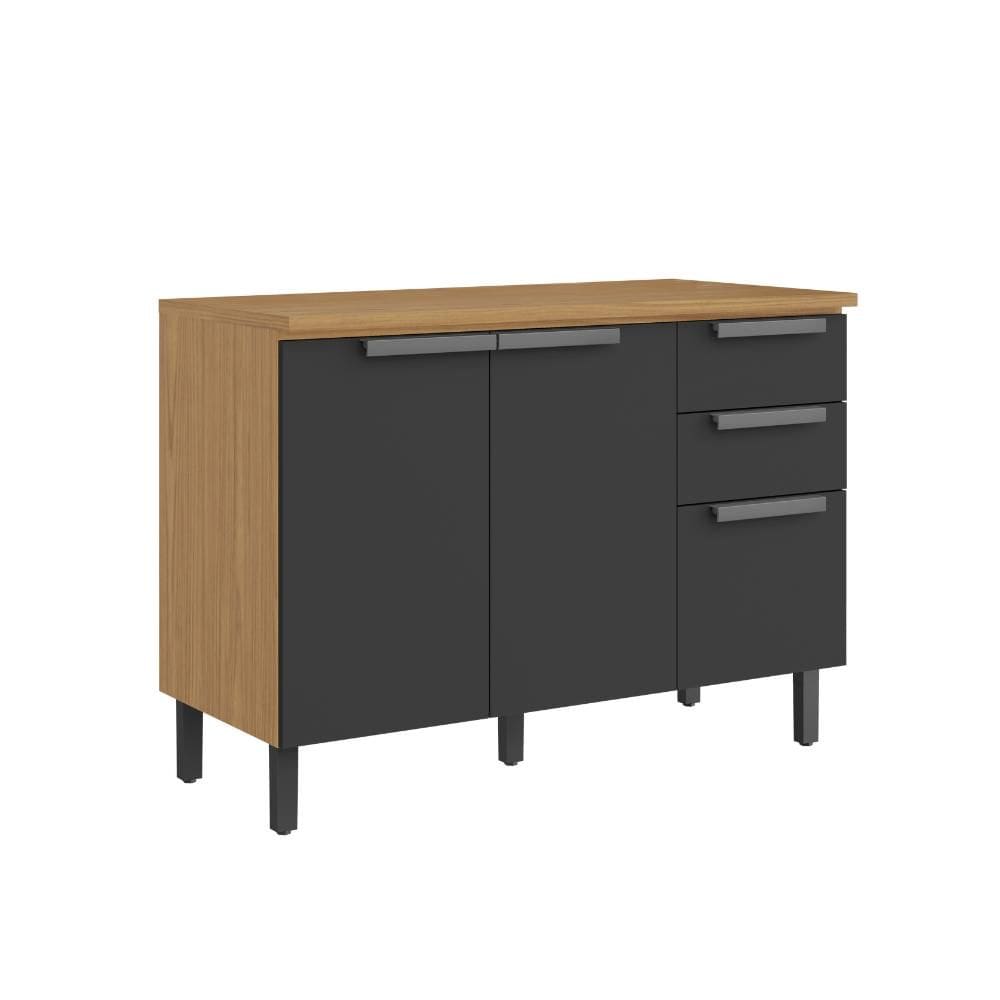 Armário Balcão Itatiaia 3 Portas 2 Gavetas Grafite New Porto