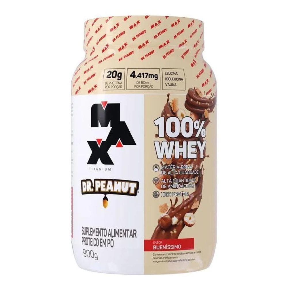 2X 100% Whey Max Titanium X Dr. Peanut 900G Sabor Bueníssimo