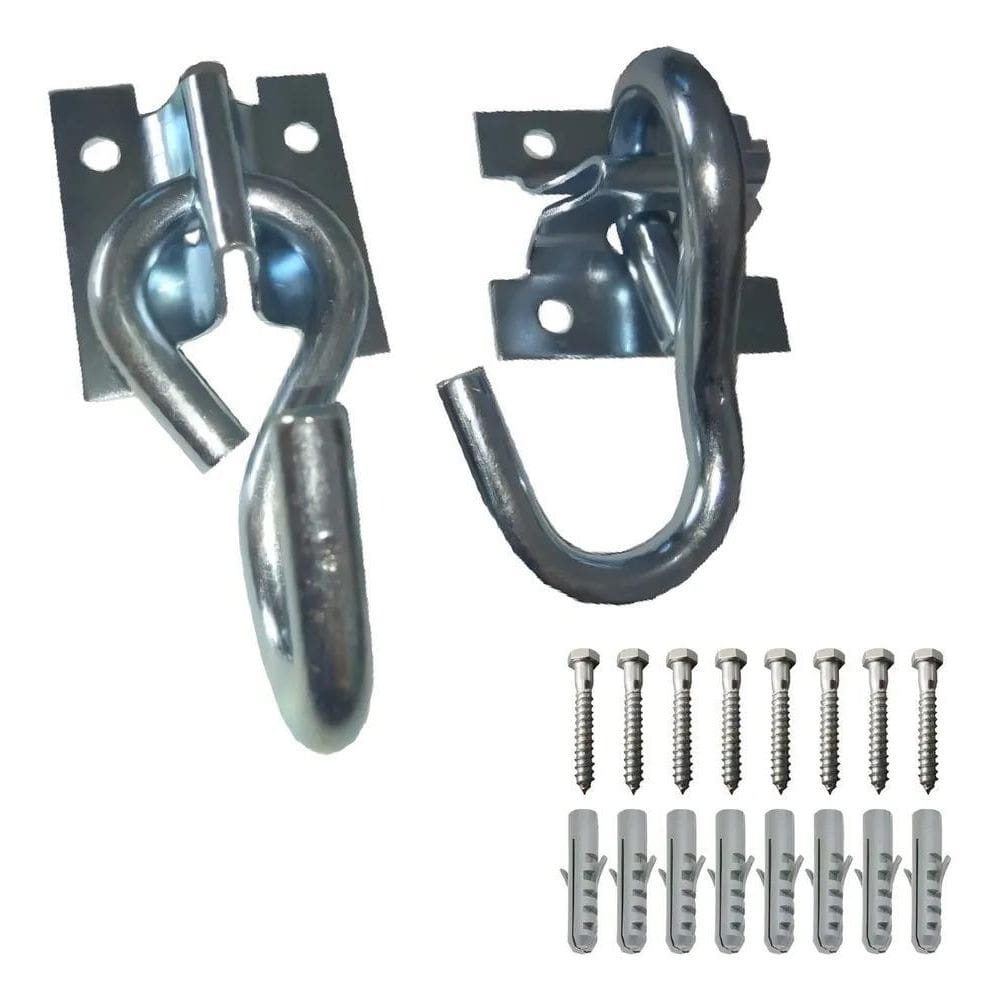 2X Gancho De Rede Reforçado Zincado 3/8 Com Parafuso E Bucha