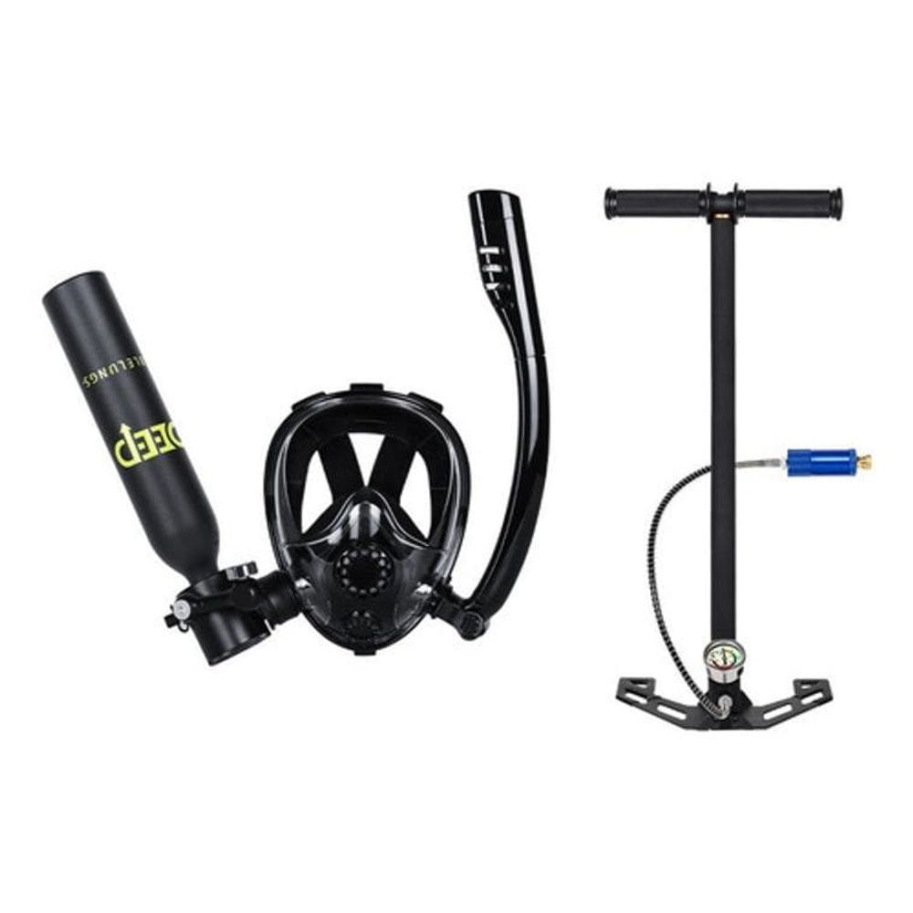 Kit Mascara De Mergulho Com Cilindro Oxigenio Bomba Snorkel