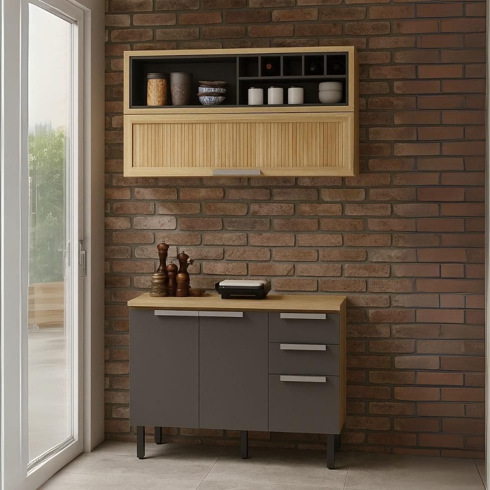 Cozinha Compacta em MDF New Porto Grafite 120cm Itatiaia