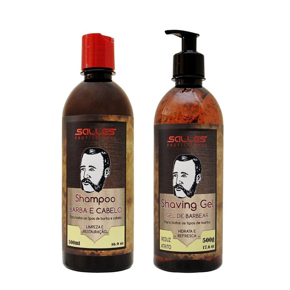 Kit Shampoo Cabelo E Barba E Shaving Gel Salles
