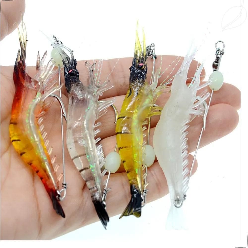 2X Isca Artificial Camarão Silicone Com Anzol Corvina Kit 5